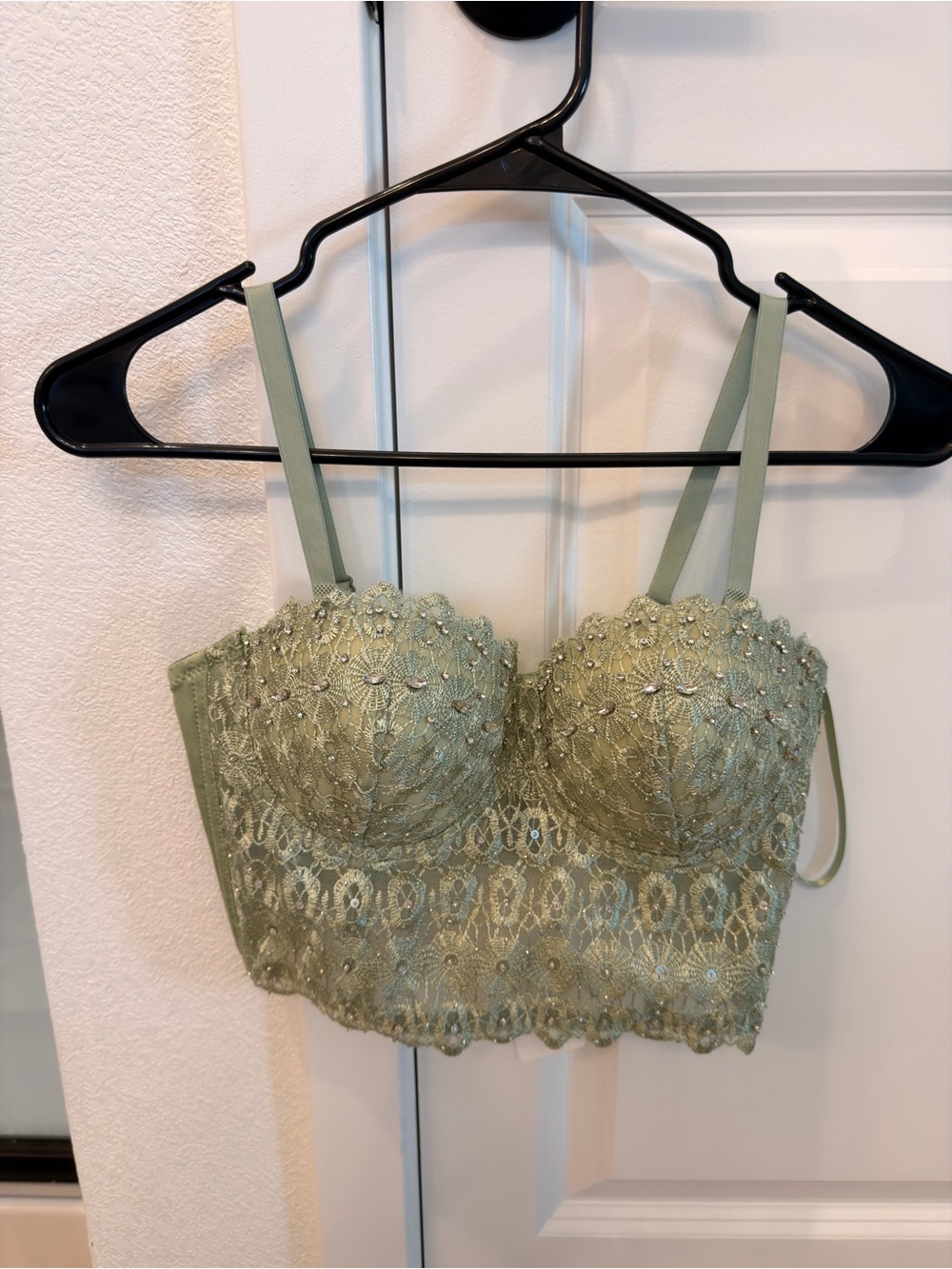 Sage Lace Longline Bandeau Bralette by Sage - Light Green